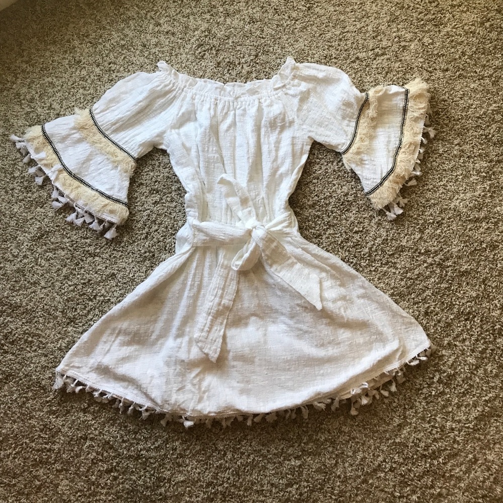 Off the shoulder fringe white dress